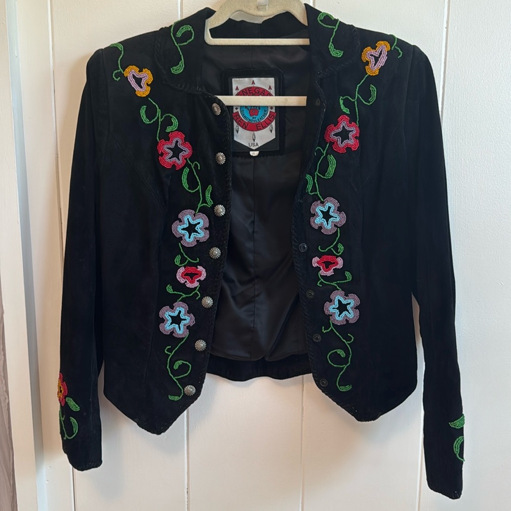 Beaded embroidered vintage leather jacket size small